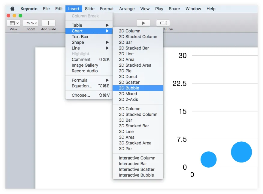Add a 2D bubble chart