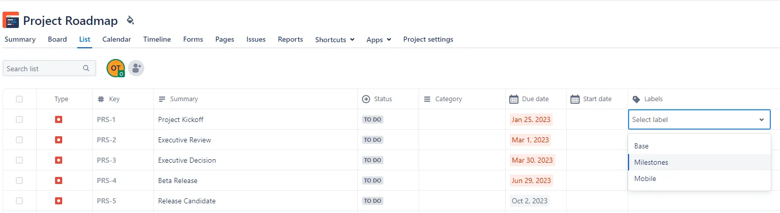 Add labels to your project issues in Jira