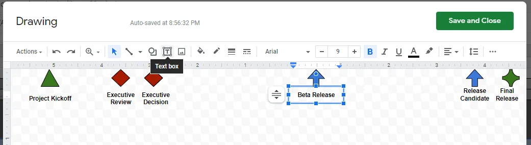 Add milestone descriptions using text boxes in Google Sheets