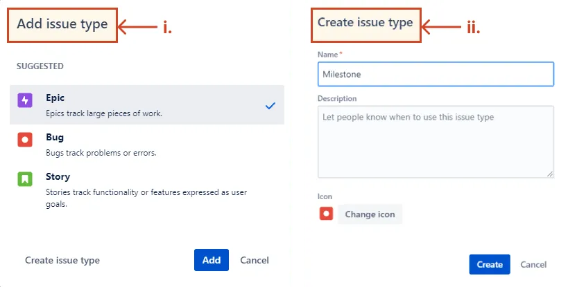 Adding and creating issue types in Jira