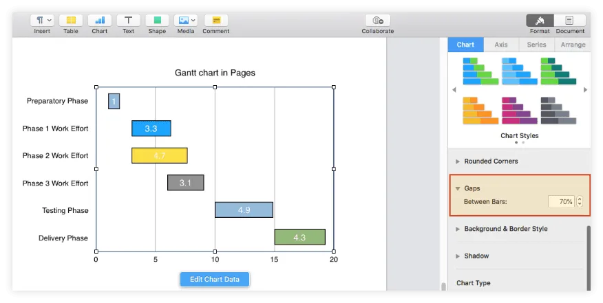 Adjust gap between task bars in Pages