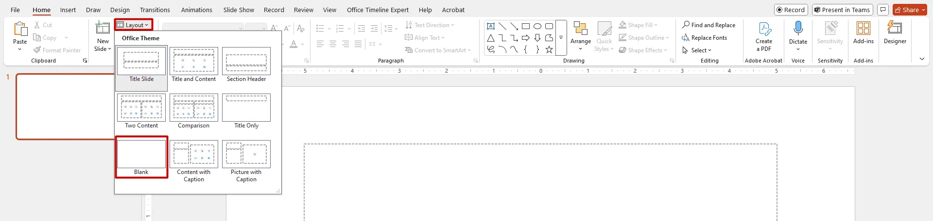 Blank Slide Layout in PowerPoint