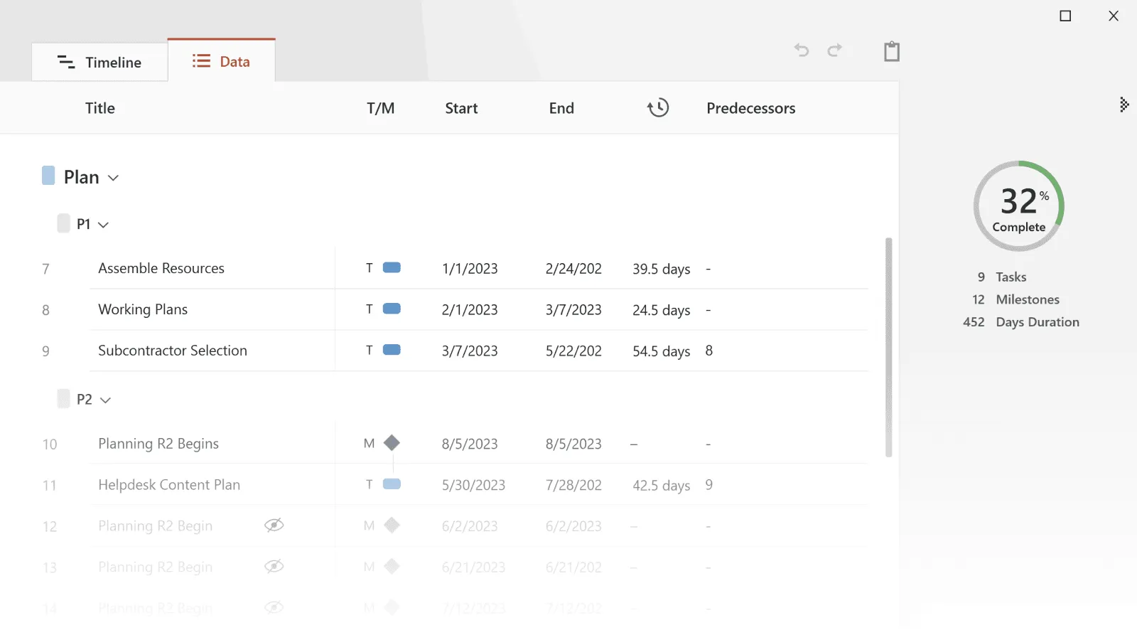 Build and update project timelines in PowerPoint