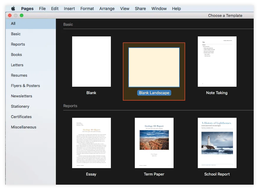 Choose Pages Template