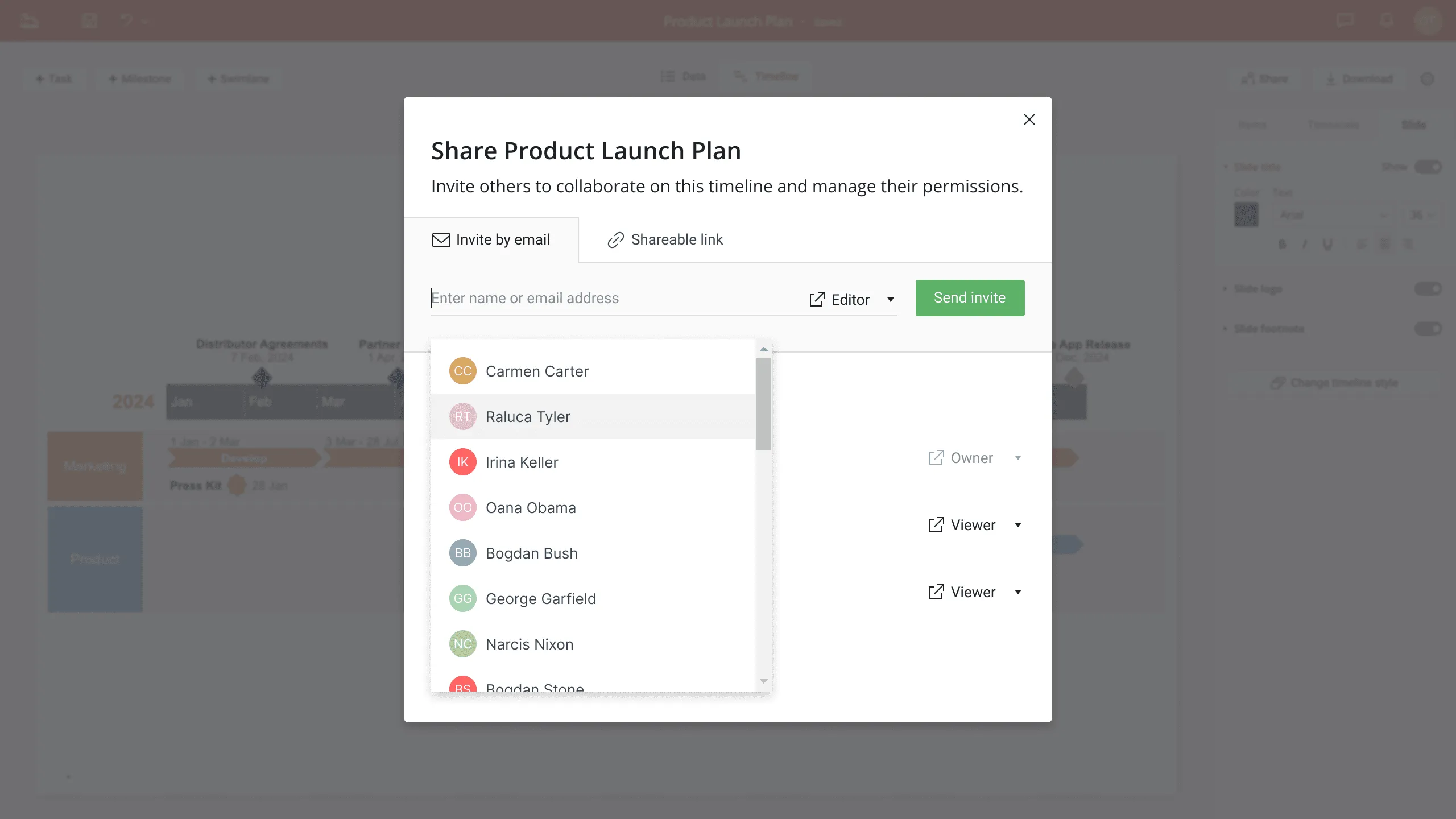 Collaborate on a Timeline or Gantt Chart