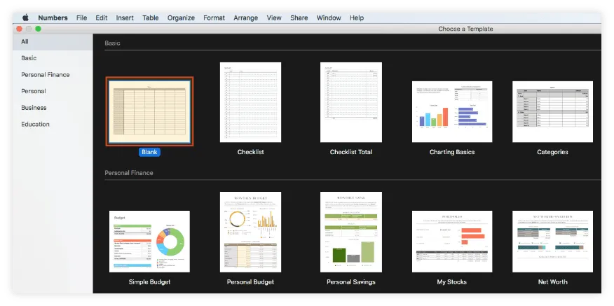 Create New Sheet in Numbers