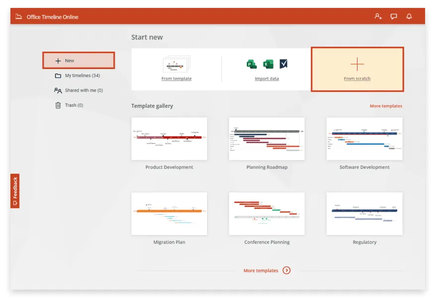 Create a new timeline in Office Timeline Online