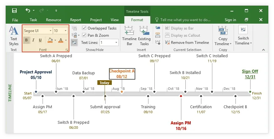 Customize individual timeline objects