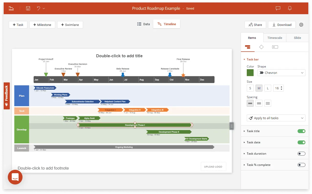 Customize your roadmap using Office Timeline Online's Style Pane