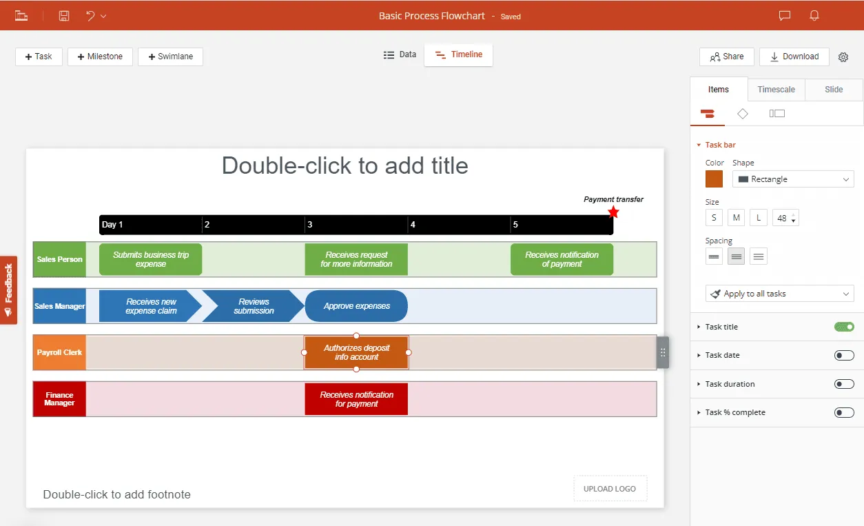 Customize swimlane diagram from Office Timeline Online's Style Pane