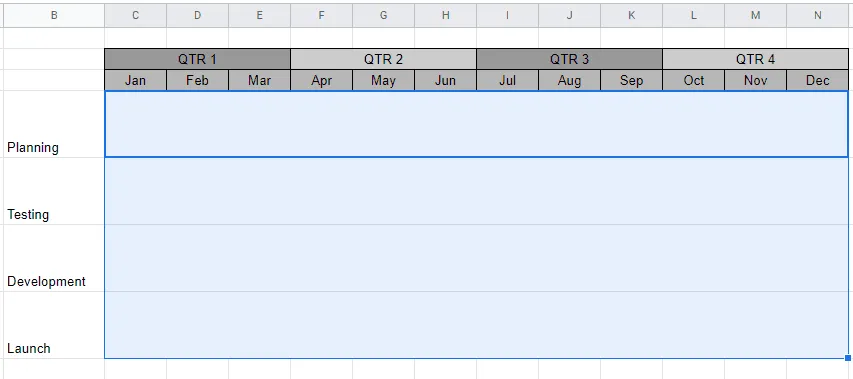 Data rows formatted into swimlanes in Google Sheets