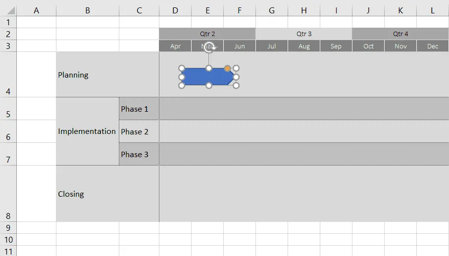Draw a shape on Excel roadmap