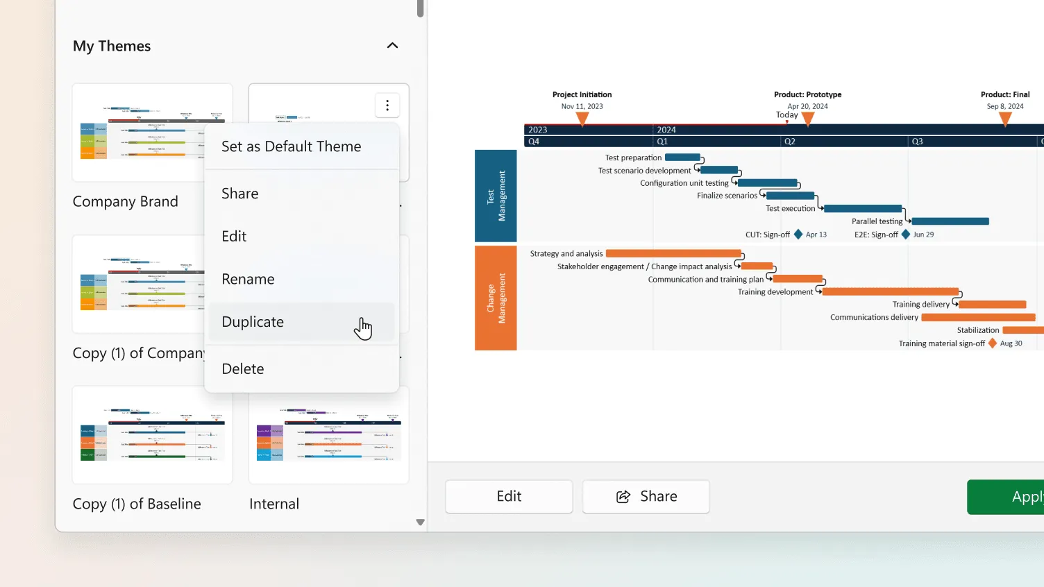 Duplicate timeline themes with Office Timeline Expert
