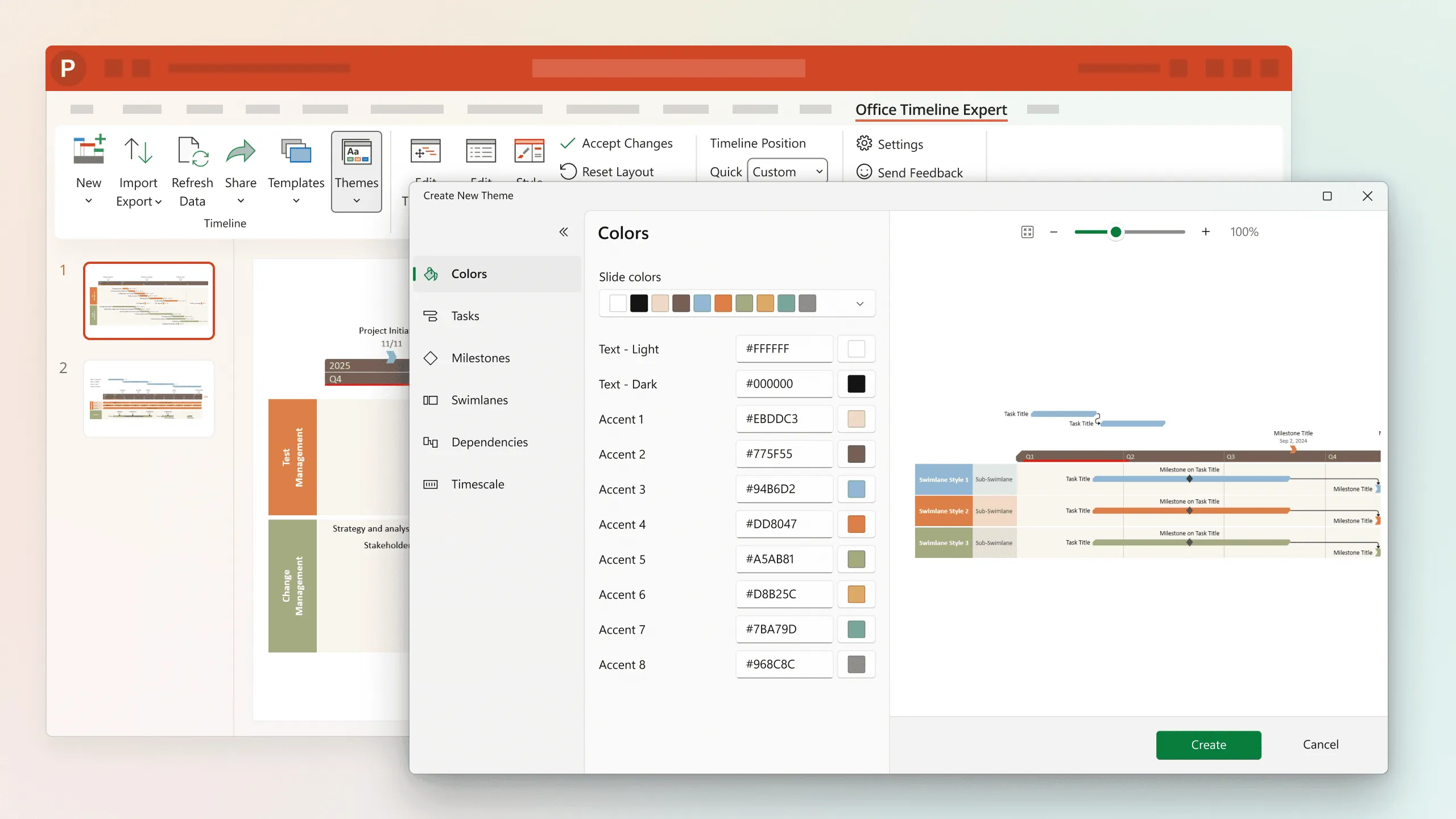 Zorg voor merkgebonden visuals met Office Timeline Expert