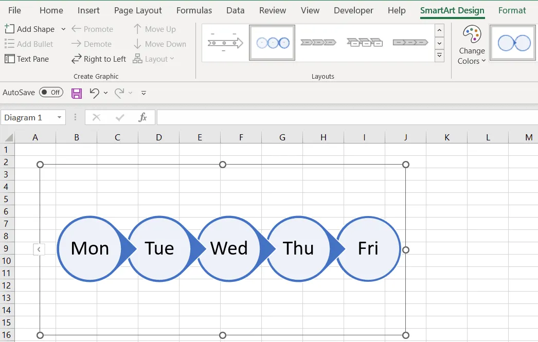Example of a simple timeline mae in Excel