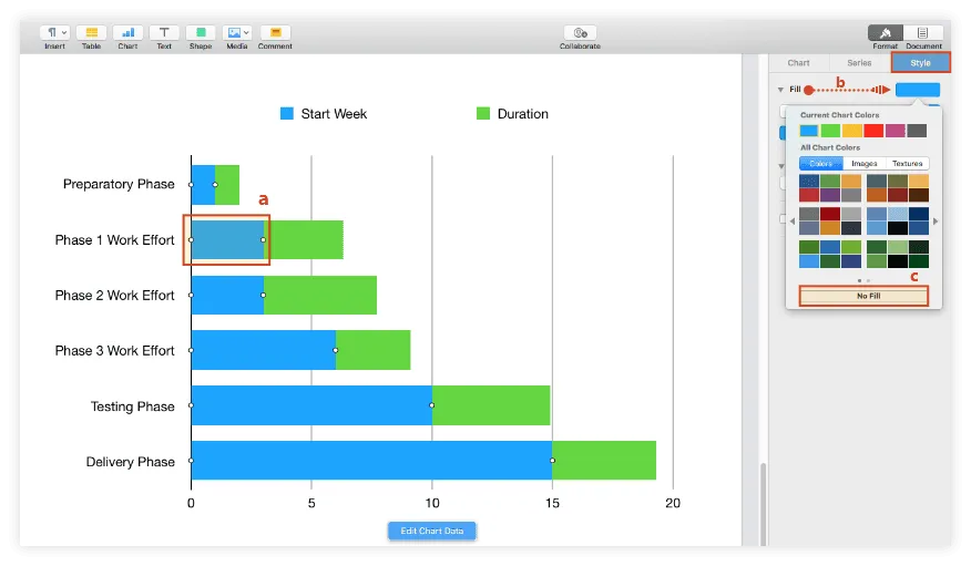 Format the chart bars in Pages
