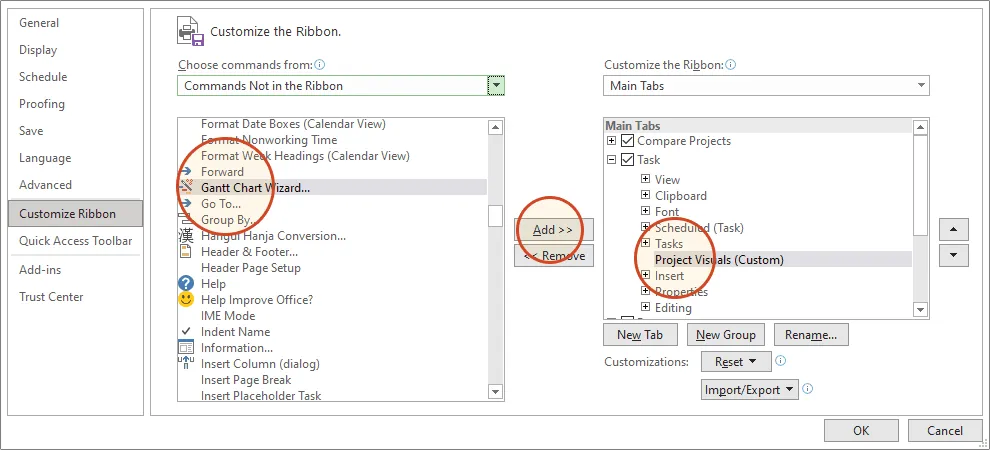 Add Project Visuals from Gantt chart wizard