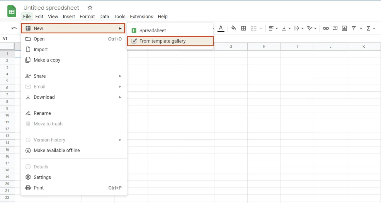 Find Gantt template in Google Sheets
