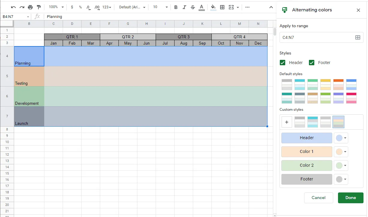 Highlight your Google Sheets swimlanes with alternating colors