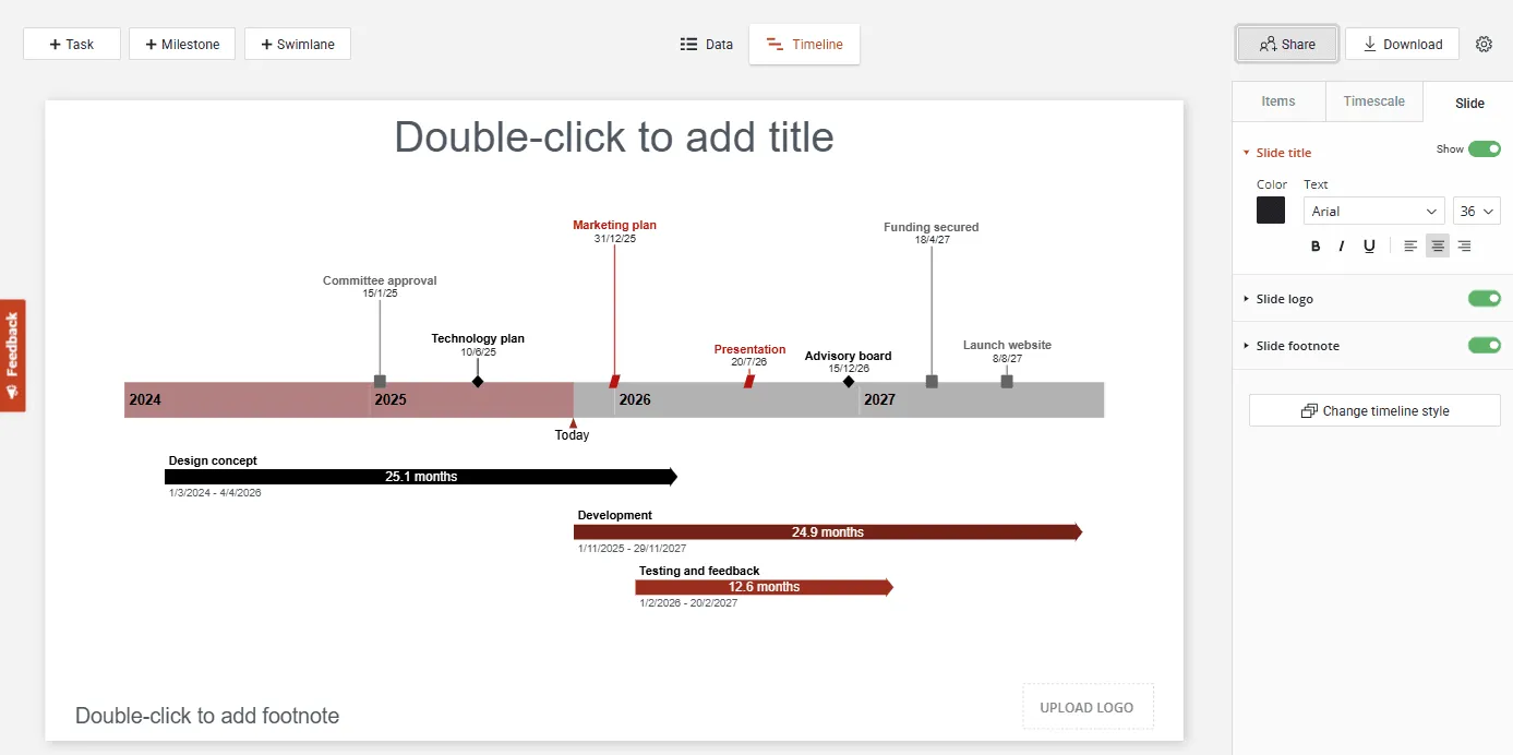 Interactive timeline interface example