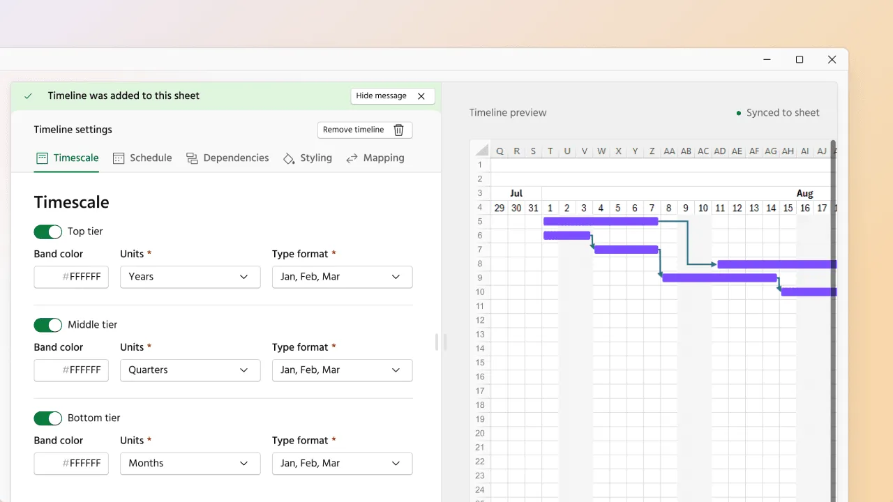 Intuitive interface for faster project planning in Excel