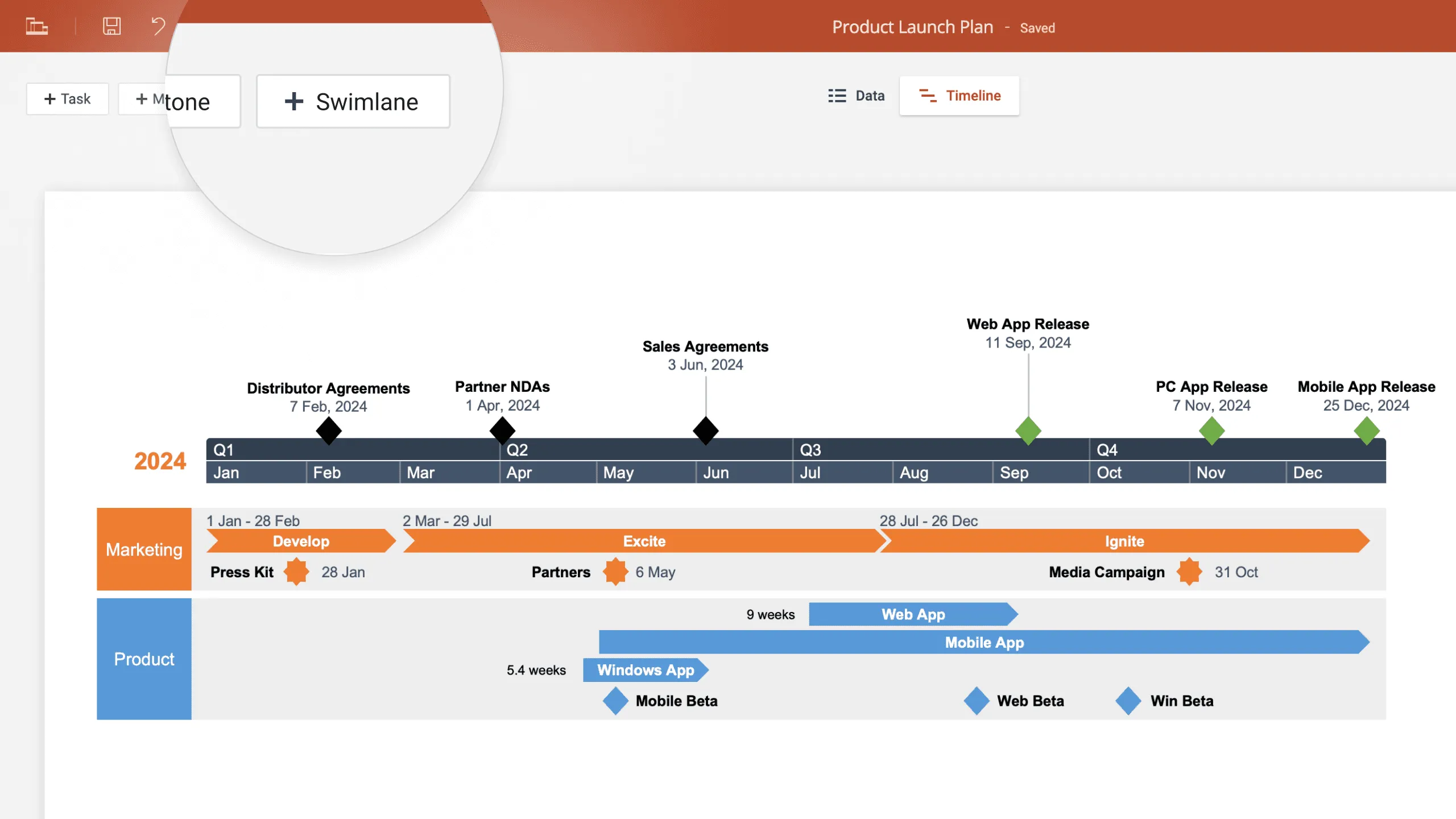 Make Roadmaps with Swimlanes Online