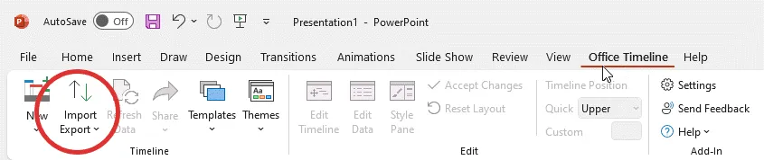 Import Button in the Office Timeline Ribbon