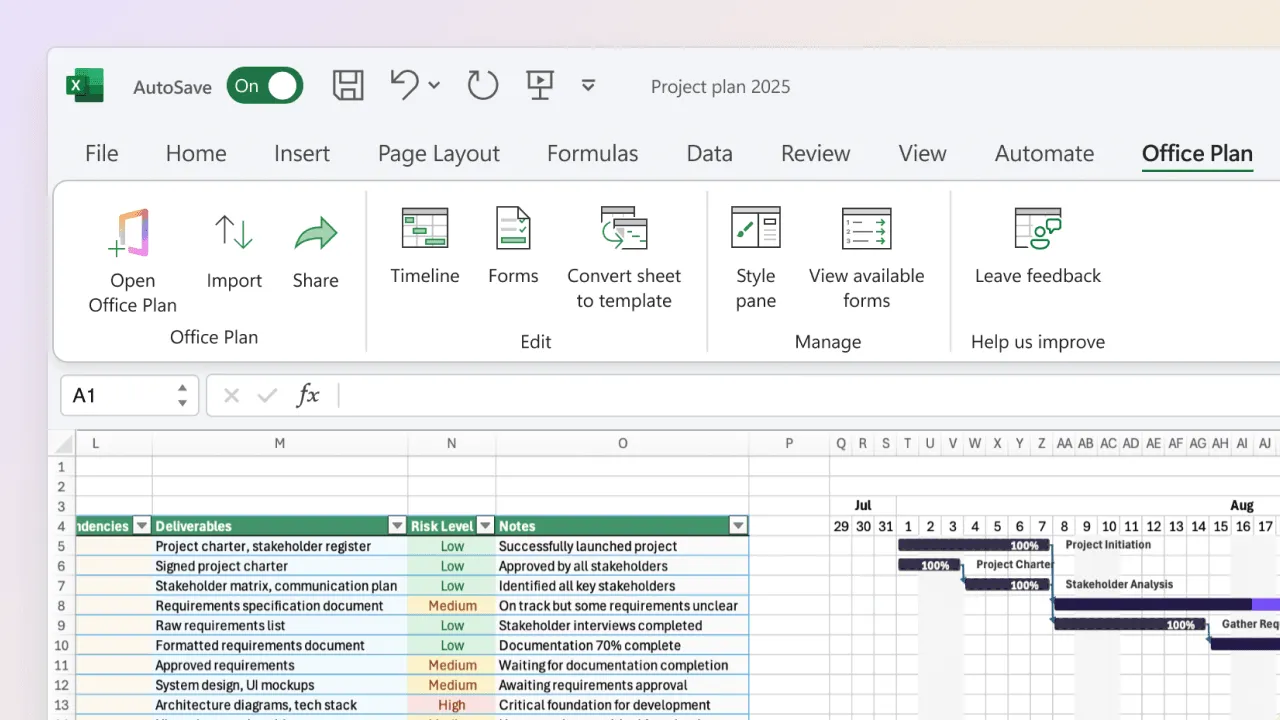 Native Excel integration for clear project timelines