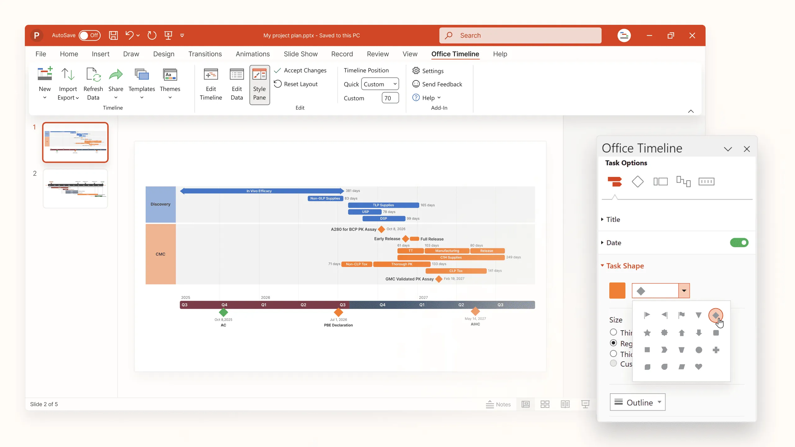 Office Timeline customization options