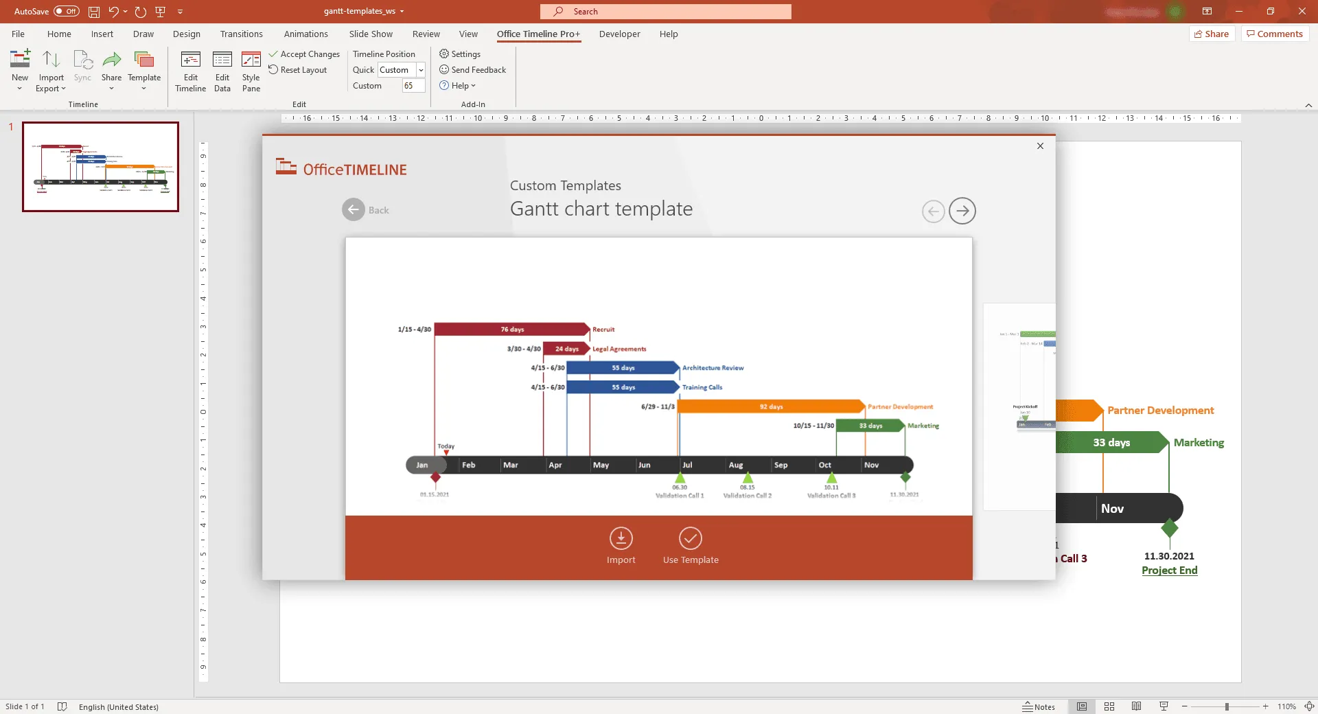 Gantt chart template in Office Timeline