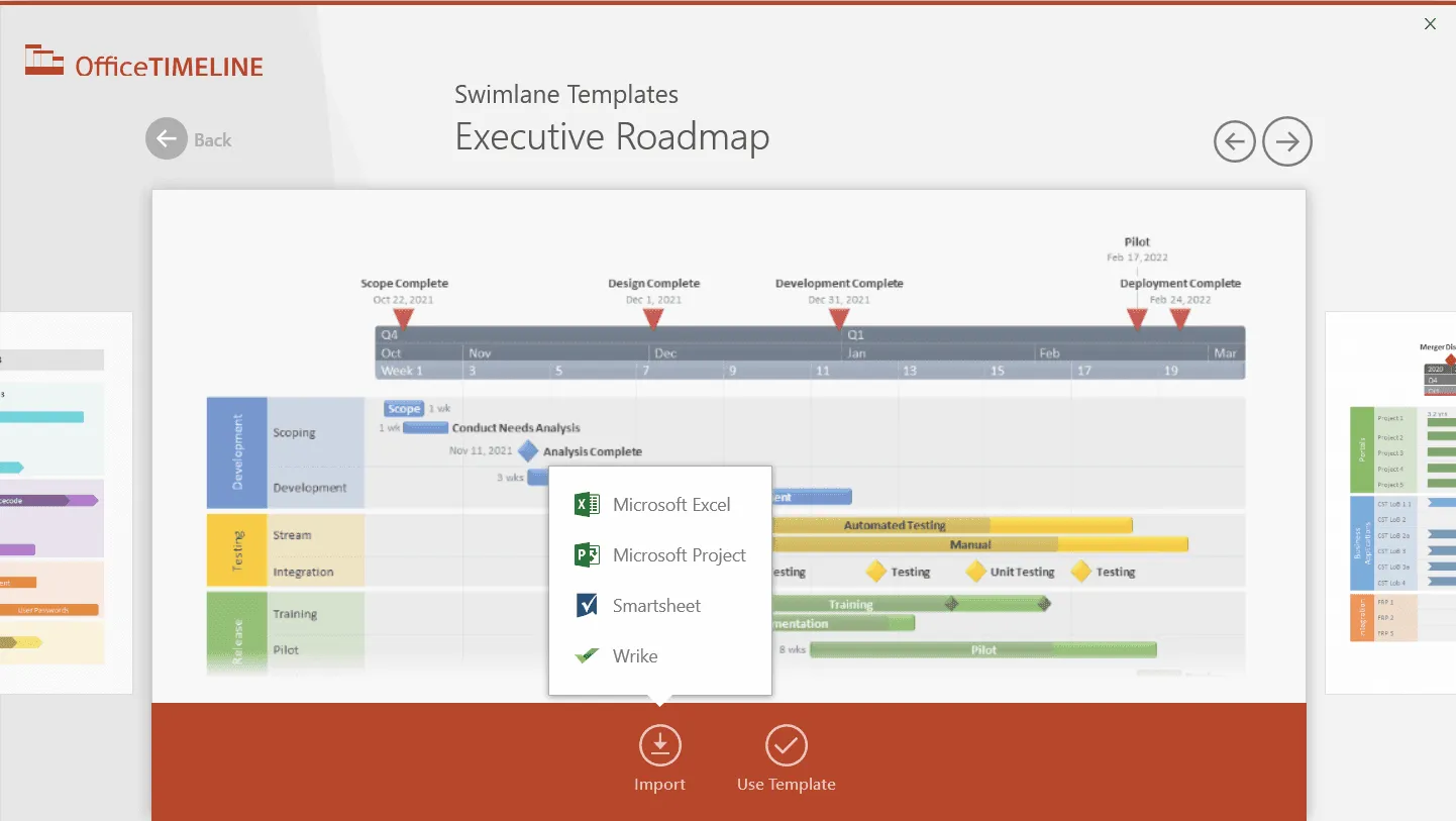 Office Timeline import options