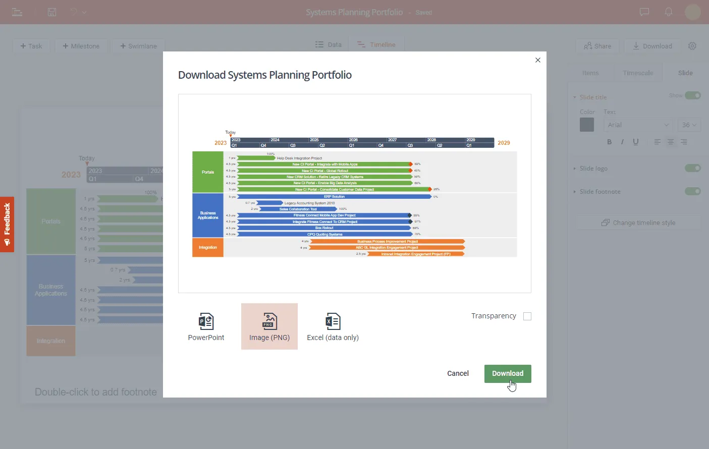 Download project visual as image in Office Timeline Online