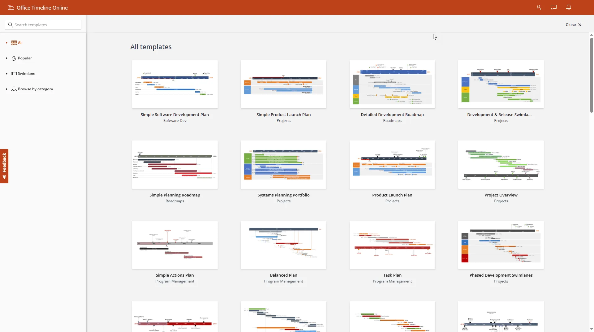 Templates in Office Timeline Online