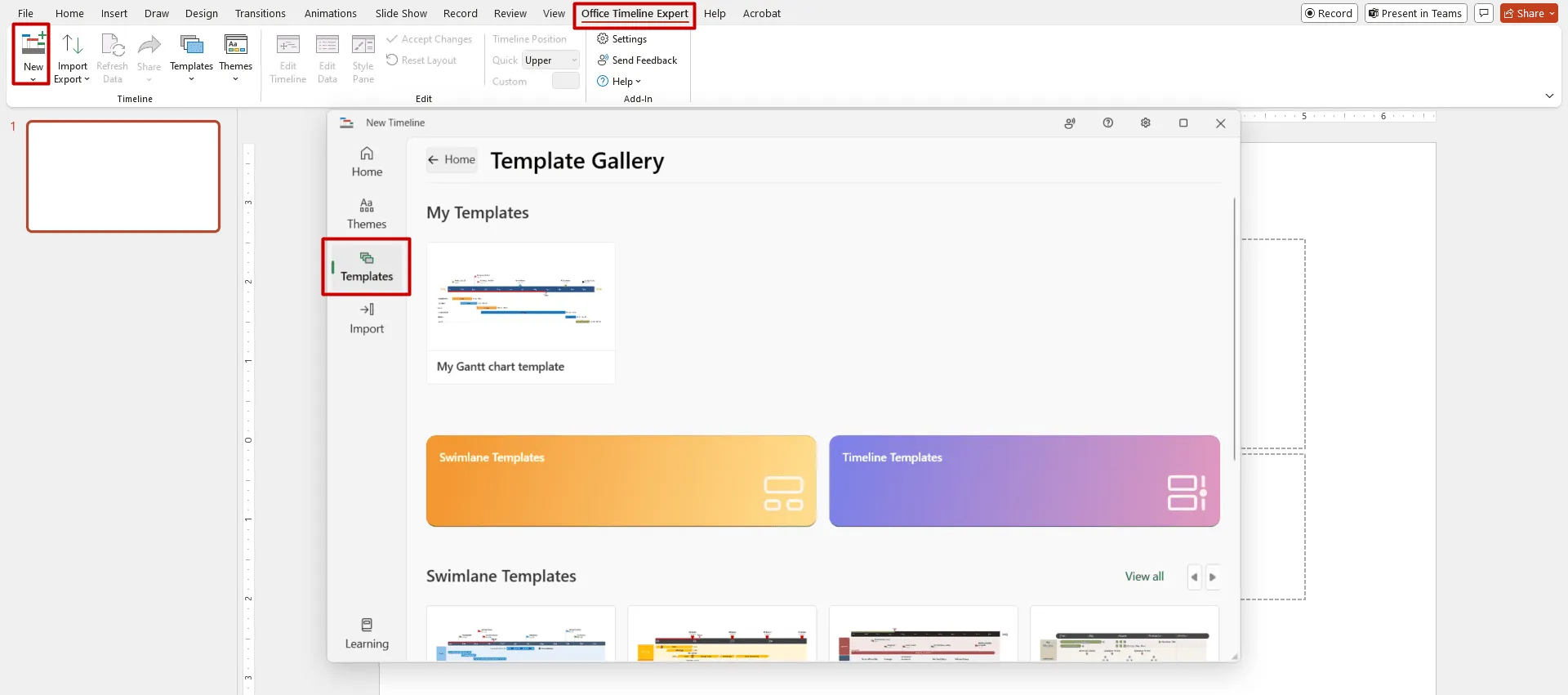 Office Timeline ribbon