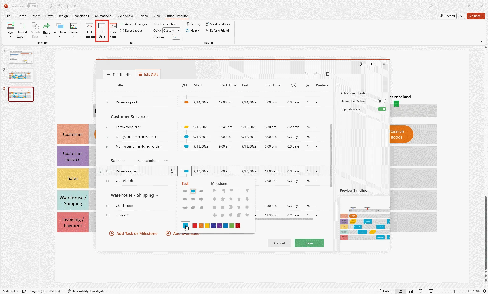Data Entry wizard - automatic PowerPoint swimlane diagram