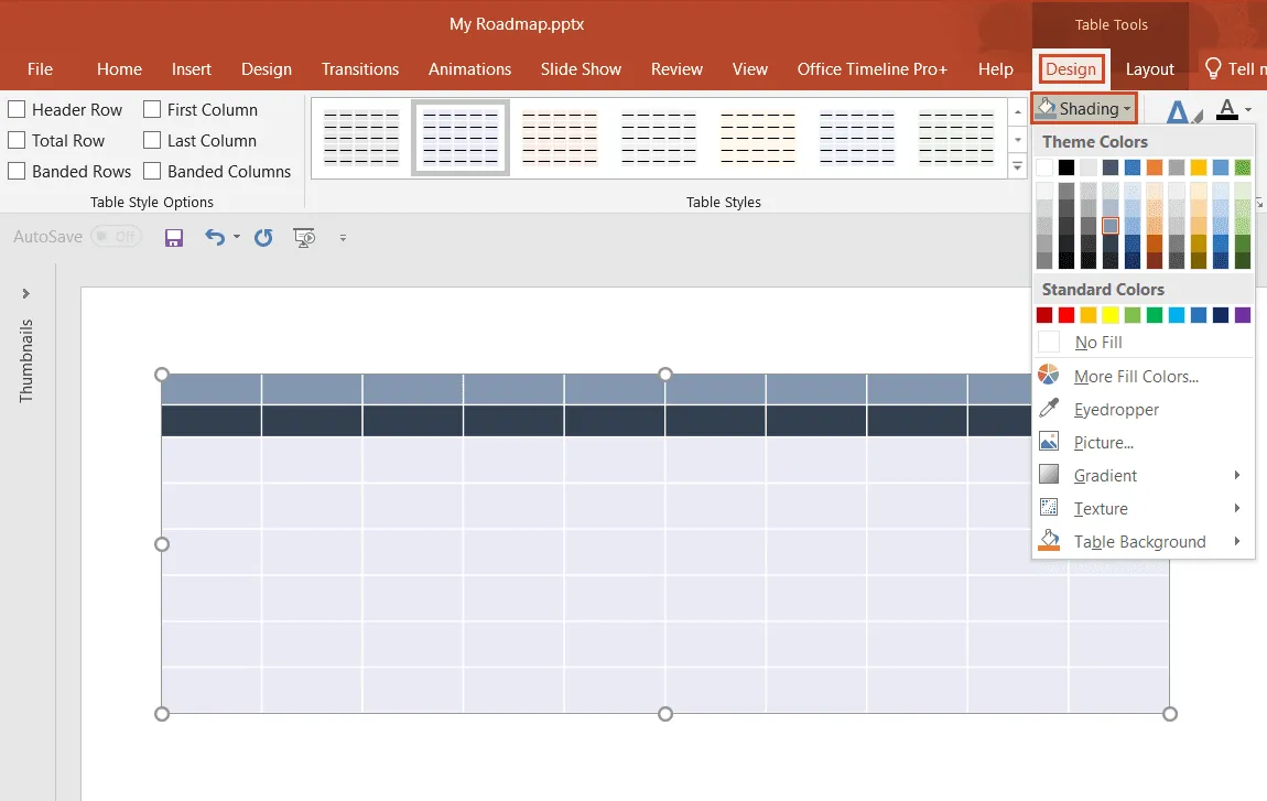 Set timeband in PowerPoint roadmap