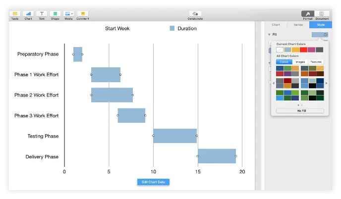 Recolor task bars simultaneously in Pages