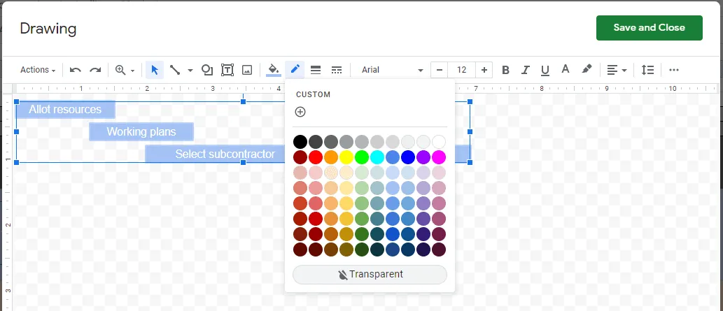Remove the borders of the swimlane-associated shapes in Google Sheets
