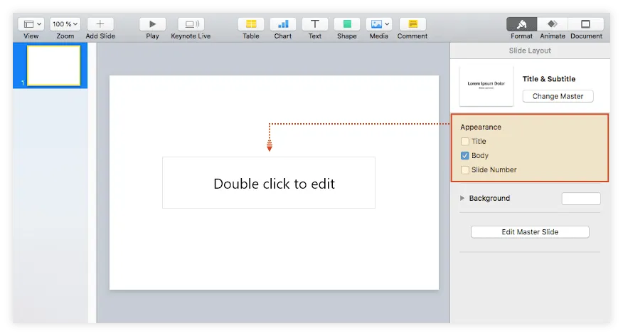 Remove the slide's title and subtitle