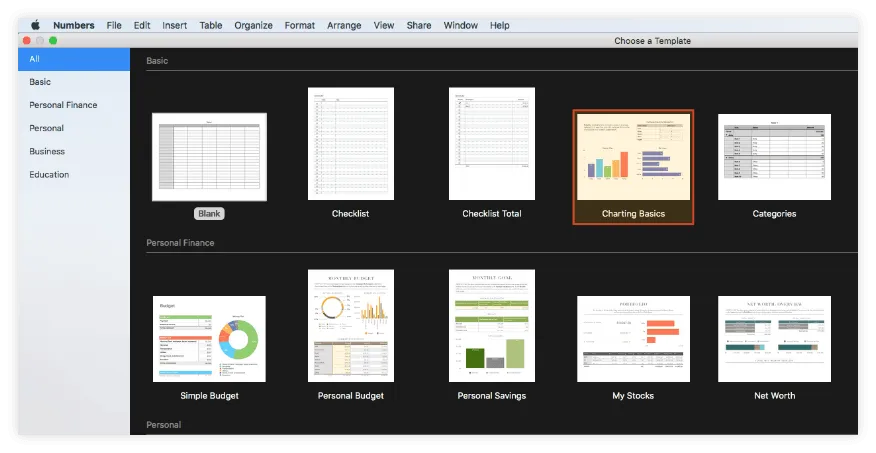 Select charting basics category