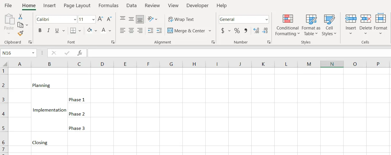 Start outlining your roadmap in Excel