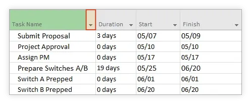 Task Name header in MS Project