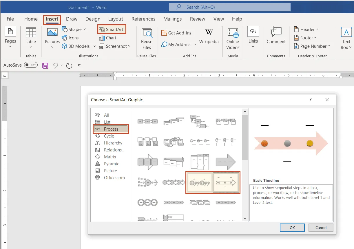 SmartArt timelines in Word