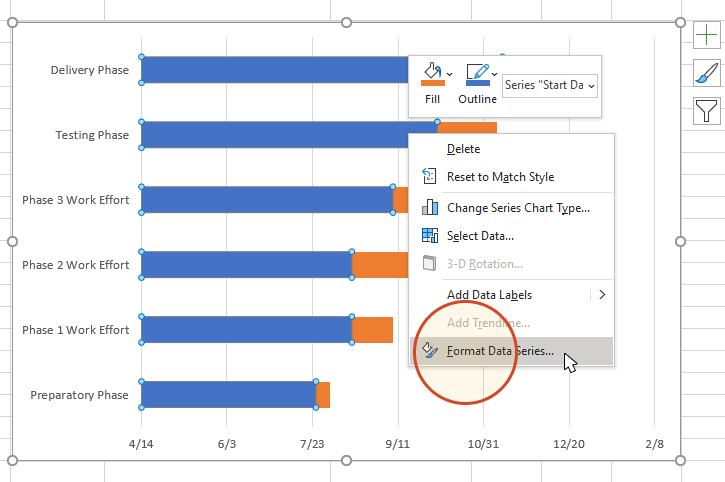 Format data series in Excel Gantt chart