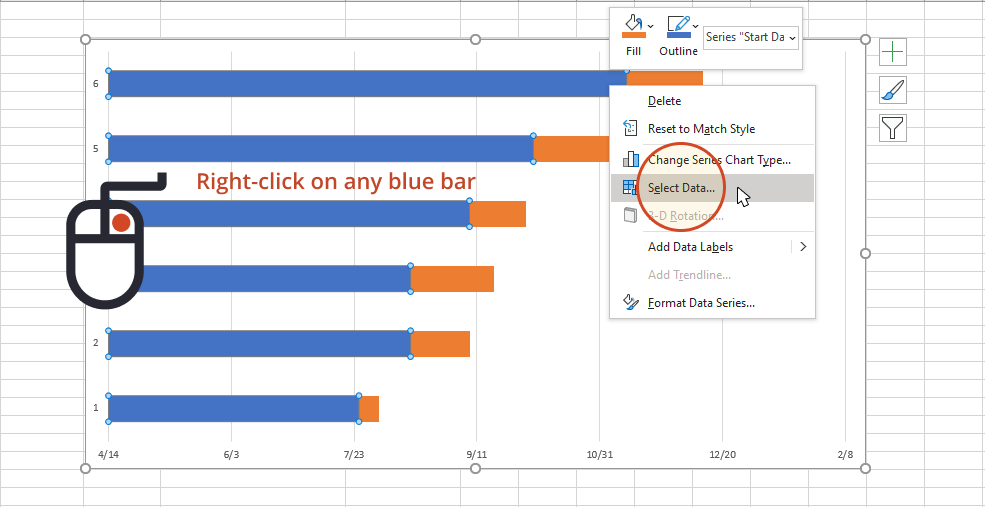 Select blue bar data in Excel