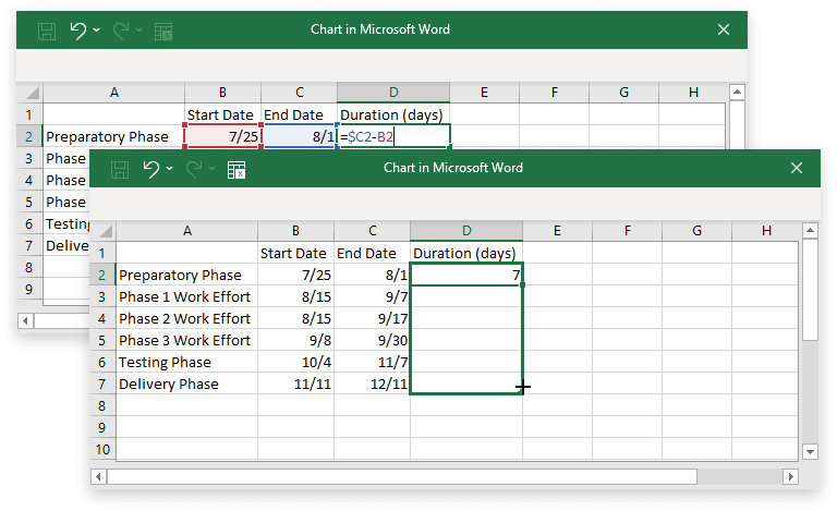 Calculate task durations in MS Word