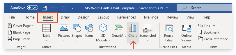 Chart button in Word