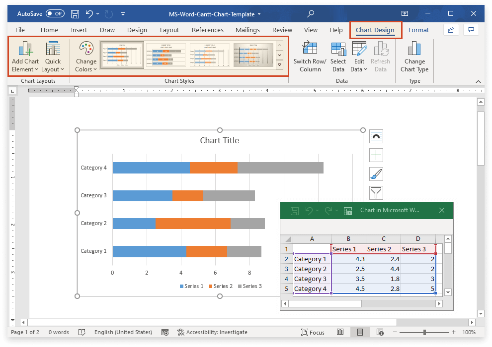 Standard Stacked Bar Chart in Word