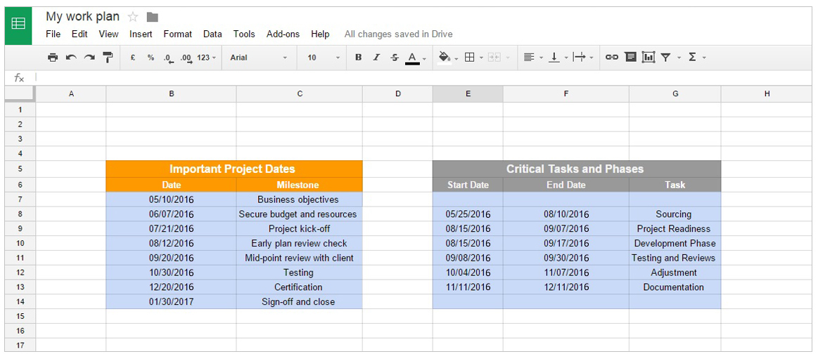 google docs project management