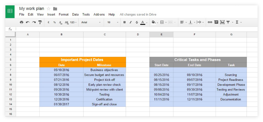 Google Sheets Project Management